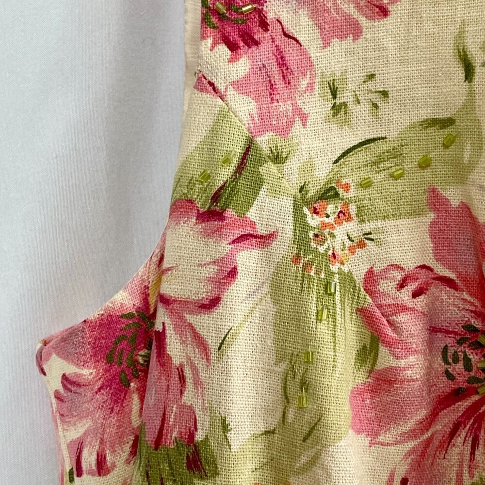 Coldwater Creek Floral Linen Blend Beaded Sleeveless Shift Dress Petite 10 - Picture 6 of 16